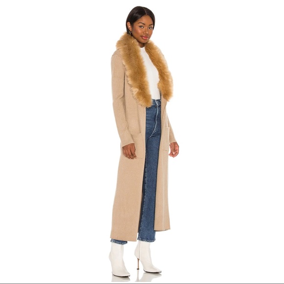 Show Me Your Mumu Lombardi Long Cardigan in Taupe With Faux Fur - Picture 2 of 8